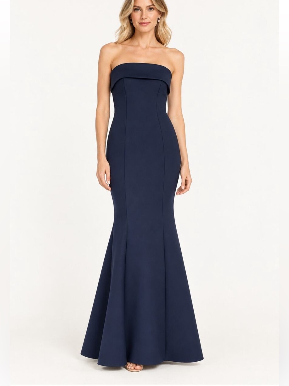 Eliza J Strapless Mermaid Gown Scuba Crepe Stretchy In Navy Blue Size 8